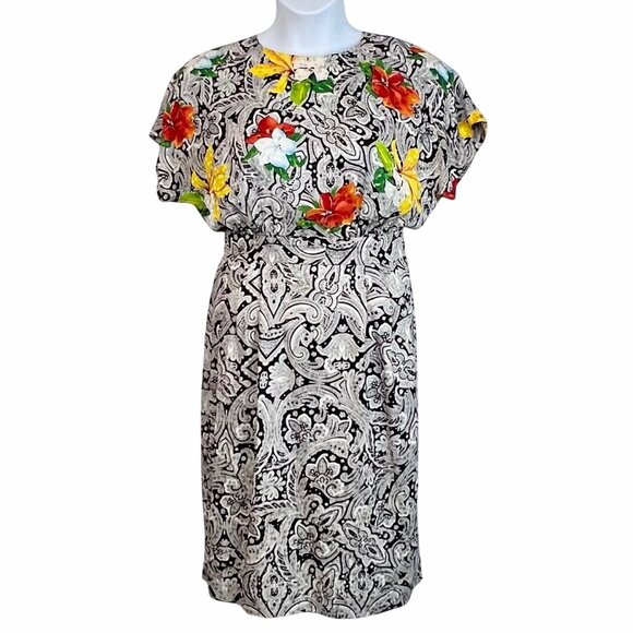 Richie Freeman For Teri Jon Silk Floral & Paisley Print Dress Midi Length Sz 10 - Picture 1 of 16